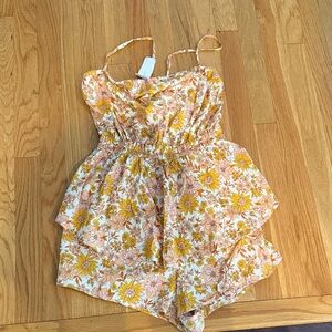 American Eagle Outfitters Floral Jumpsuit - Yellow and Pink